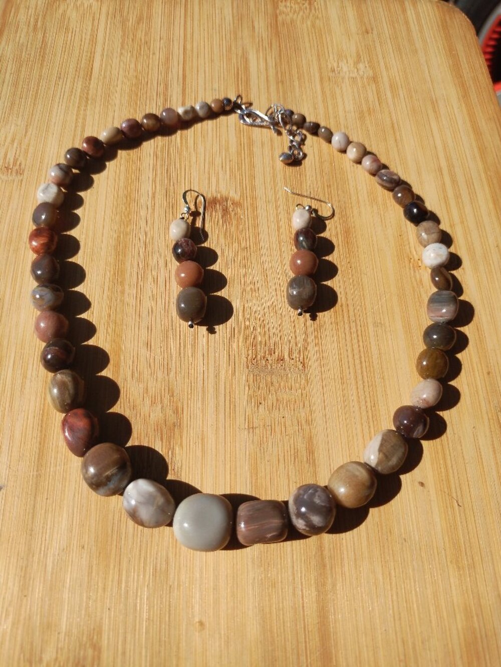 Jay King DTR petrified wood necklace and earrings set 925 Sterling Silver